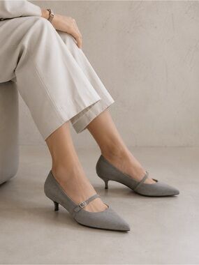 Vionic Minnie Mary Jane Heels Gray Suede Size 9.5 Minimalist Career Luxe Chic